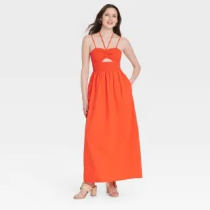 Open Box - Women's Smocked Cut-Out Maxi Sundress - Universal Thread Red XS