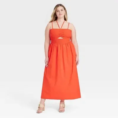 Open Box - Women's Smocked Cut-Out Maxi Sundress - Universal Thread Red XXL