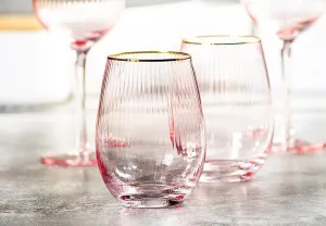 Optic Stemless Wine Glass with Gold Rim