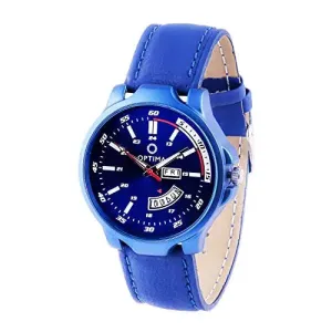 Optima Watch Men's Fashion Water Resistant Sports Slim Analogue Quartz Stainless Steel Leather Watches Mens Bracelet (Blue)