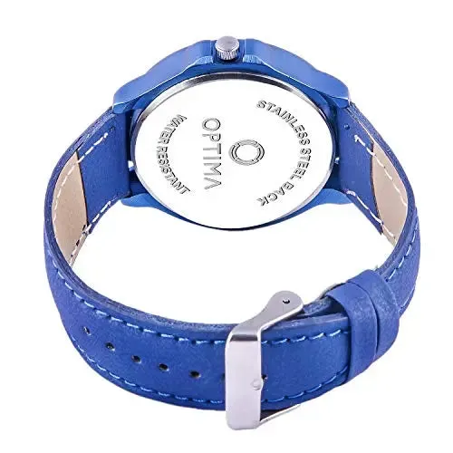 Optima Watch Men's Fashion Water Resistant Sports Slim Analogue Quartz Stainless Steel Leather Watches Mens Bracelet (Blue)