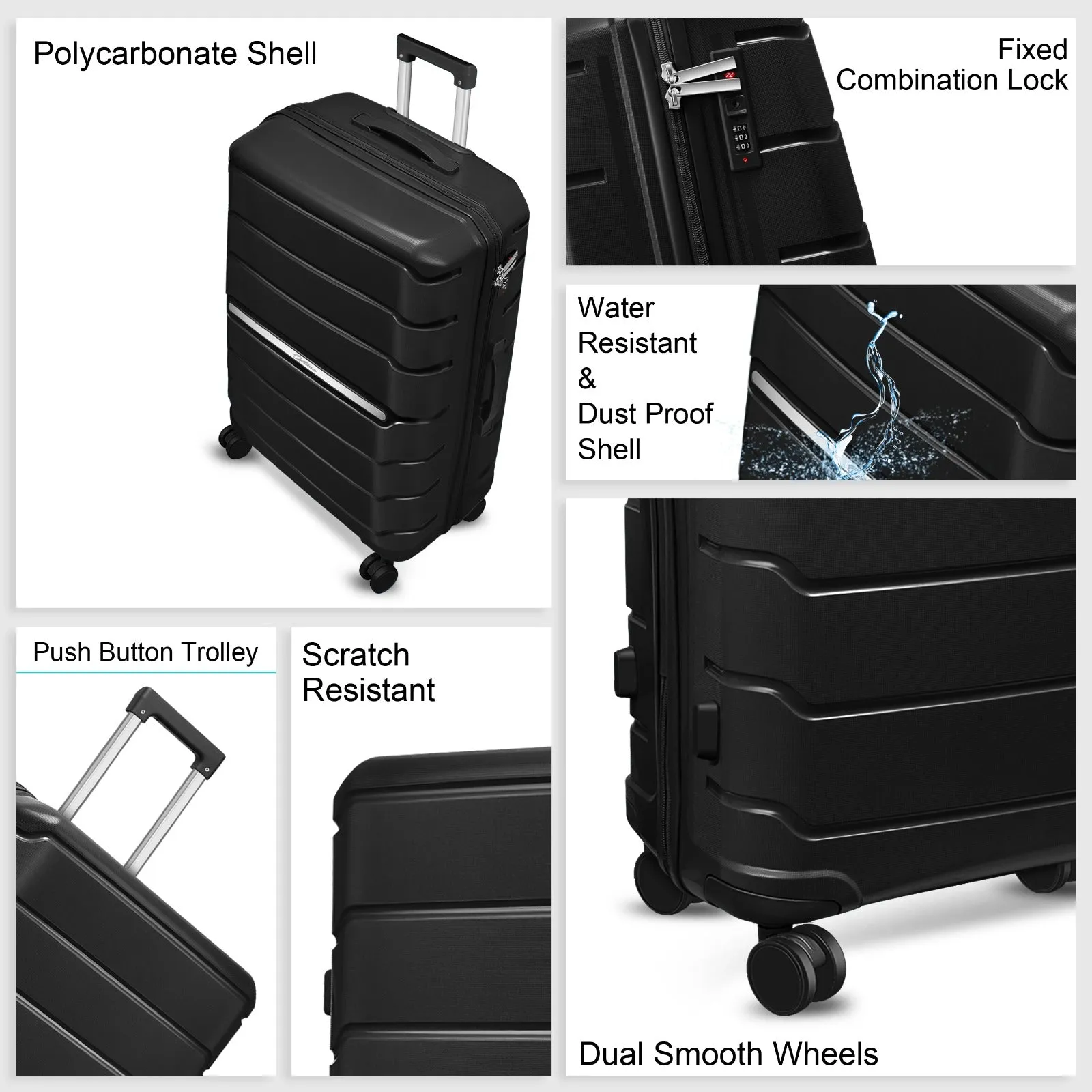 OPTIMA Zenith Hardside Luggage with Spinners, 2PC SET (Carry-on/Medium) (Black)