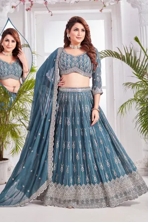 Opulent Turquoise Blue Lehenga Choli with Elegant Work