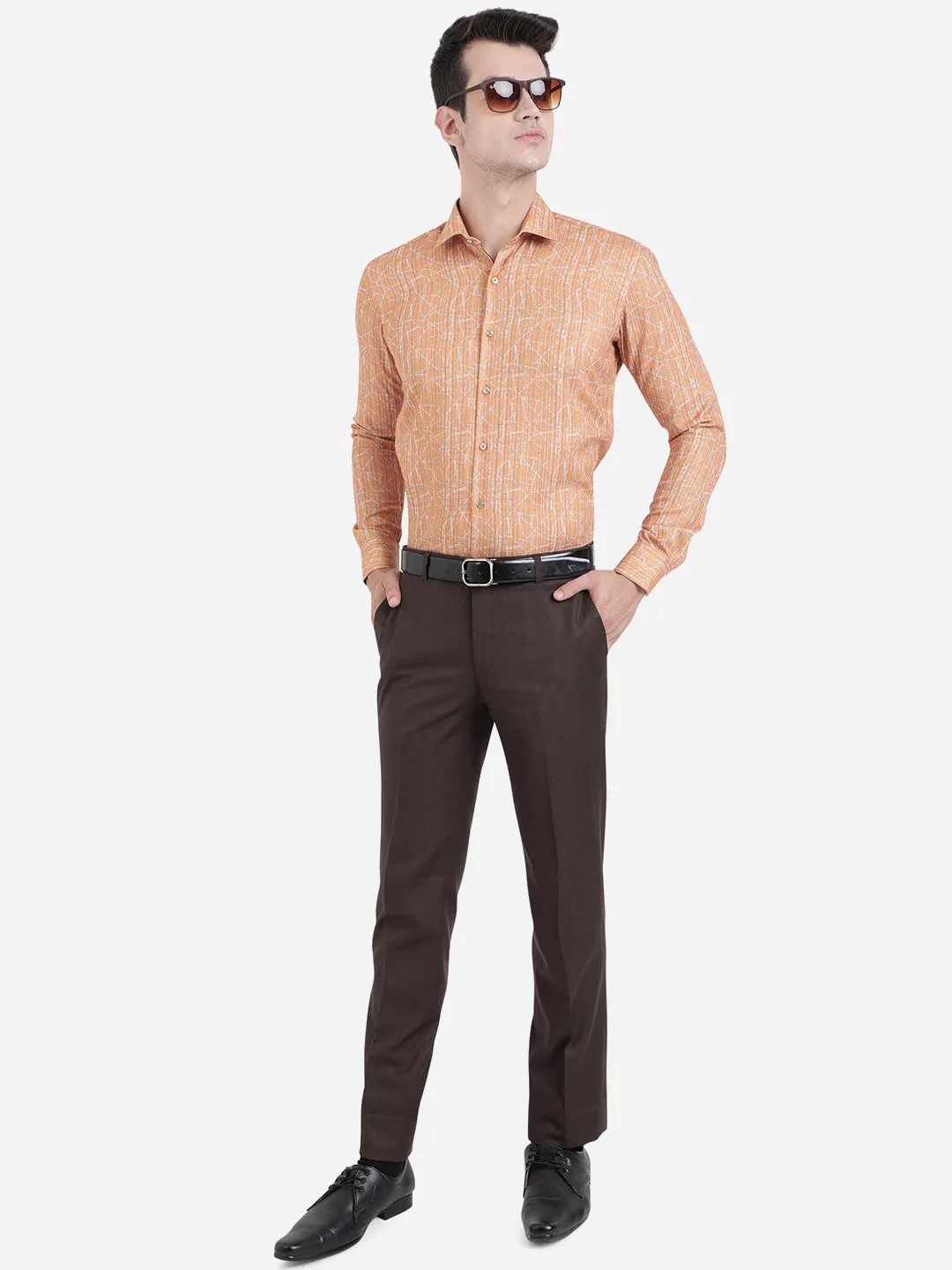 Orange & Beige Printed Slim Fit Party Wear Shirt | JB Studio