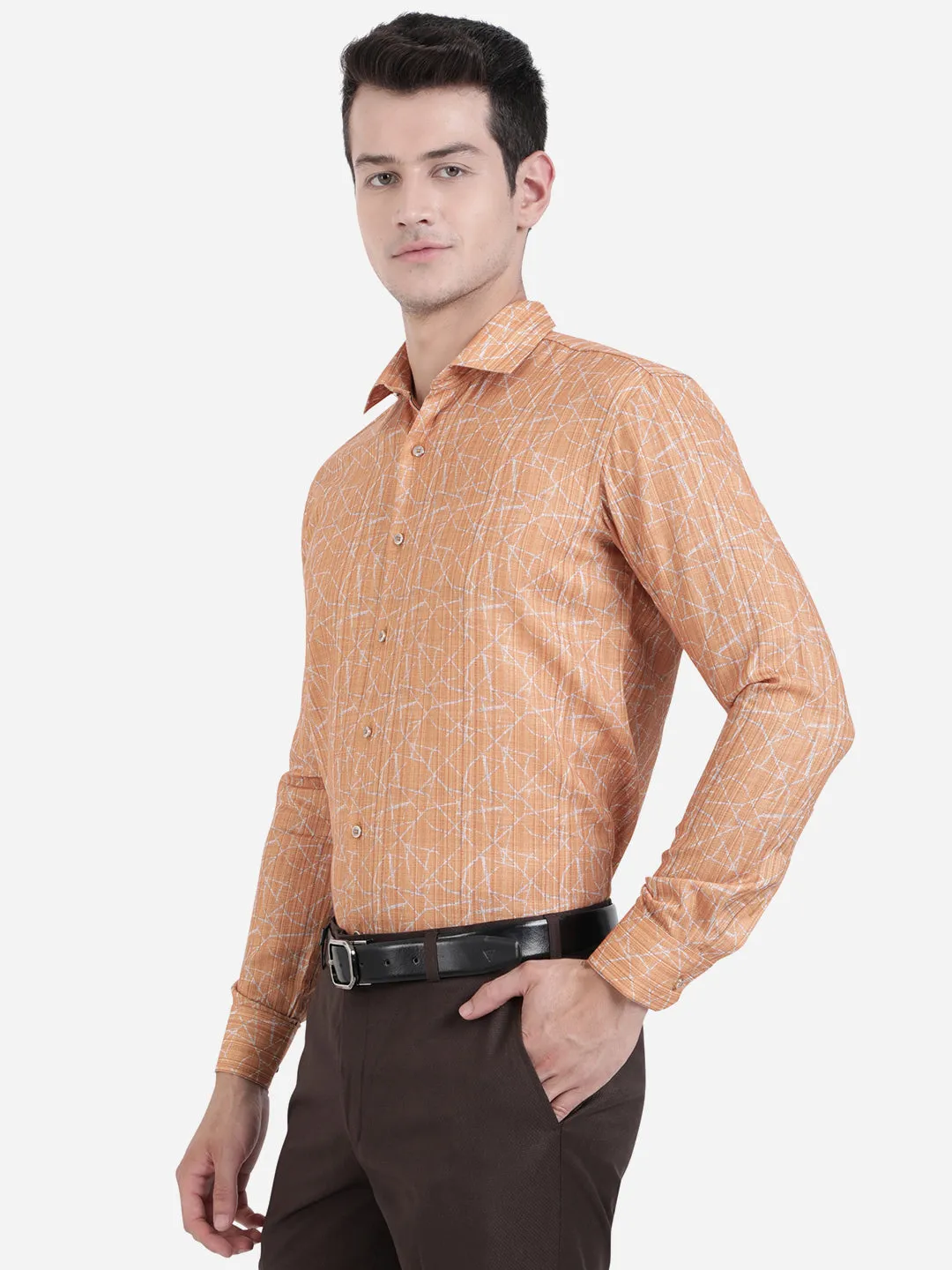 Orange & Beige Printed Slim Fit Party Wear Shirt | JB Studio