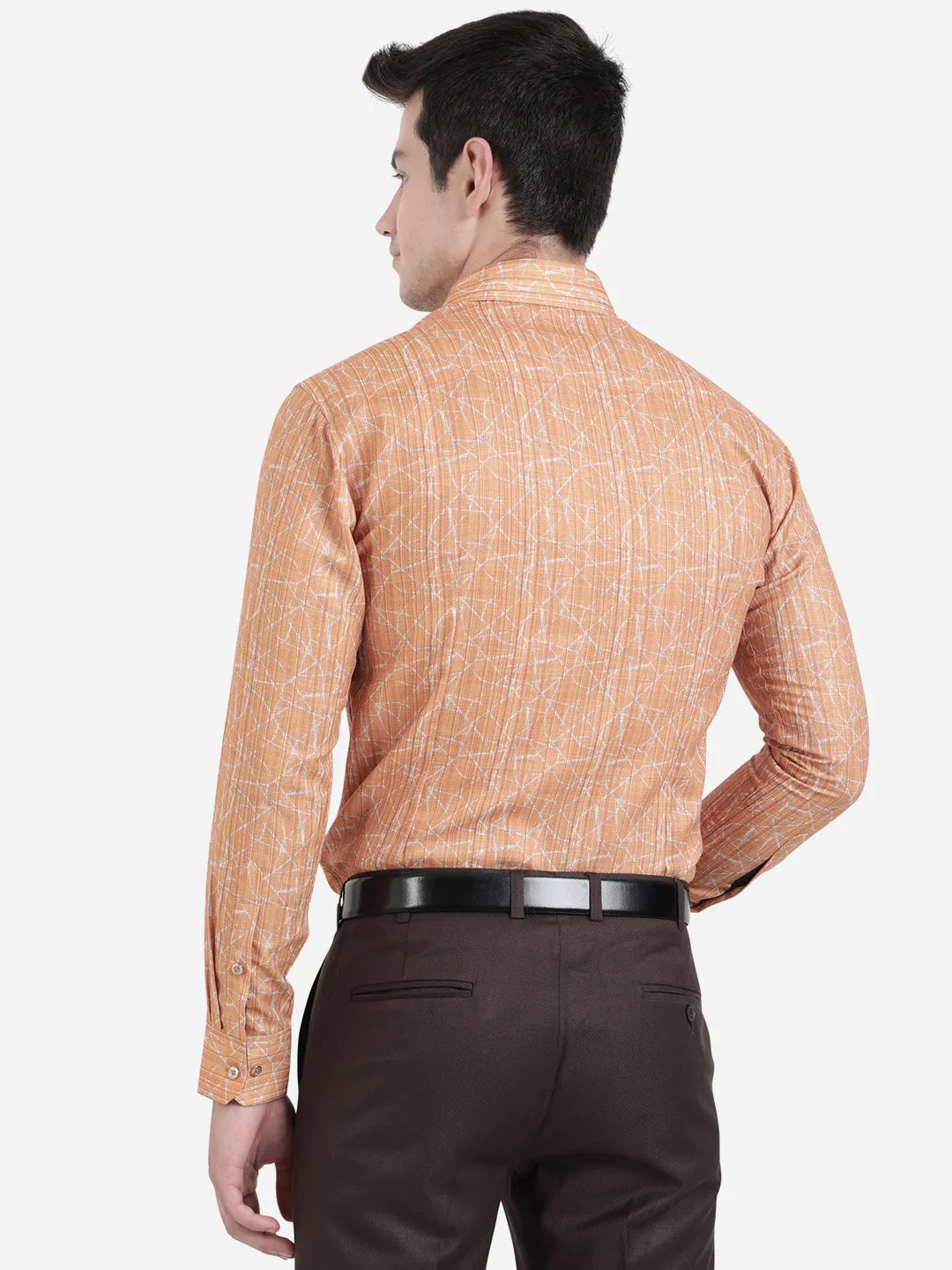 Orange & Beige Printed Slim Fit Party Wear Shirt | JB Studio