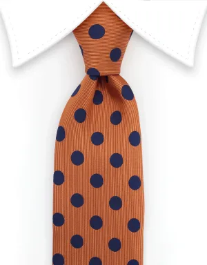 Orange & Navy Blue Polka Dot Skinny Tie