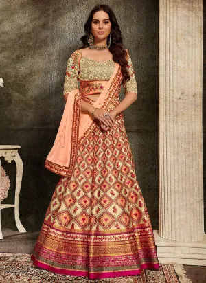 Orange And Beige Embroidered Wedding Lehenga/ Gown