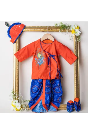 Orange And Blue Embroidered Jamna Set