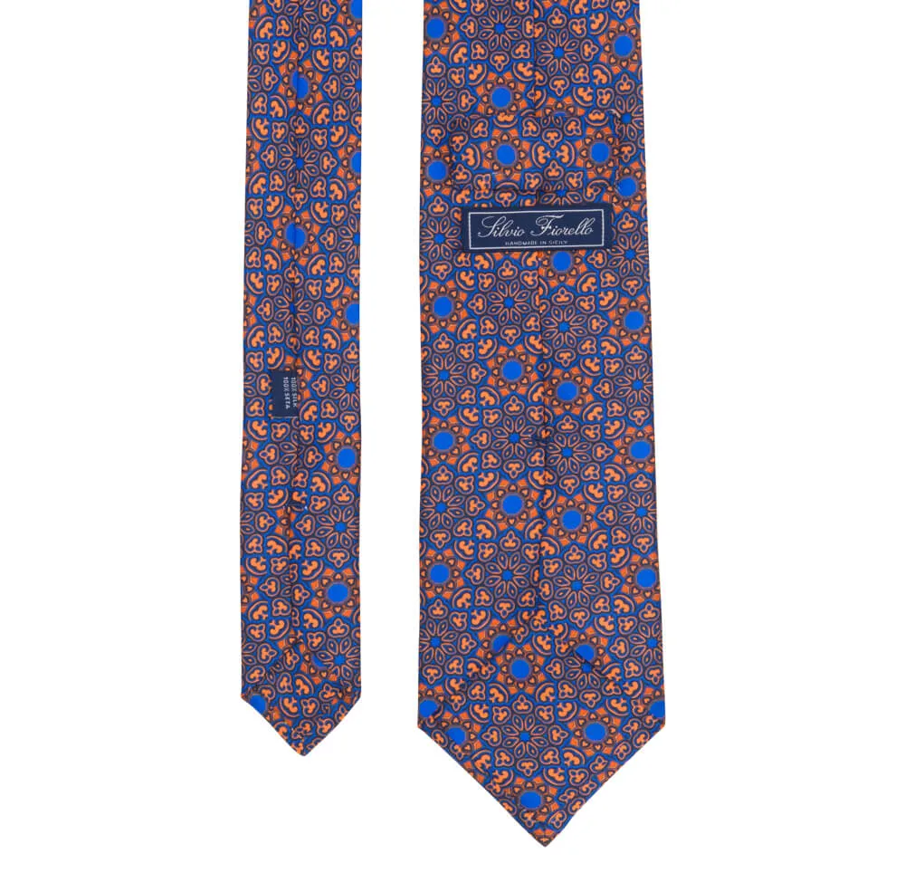 Orange and Blue Medieval Flowers Duchesse Silk Tie