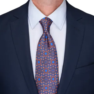 Orange and Blue Medieval Flowers Duchesse Silk Tie