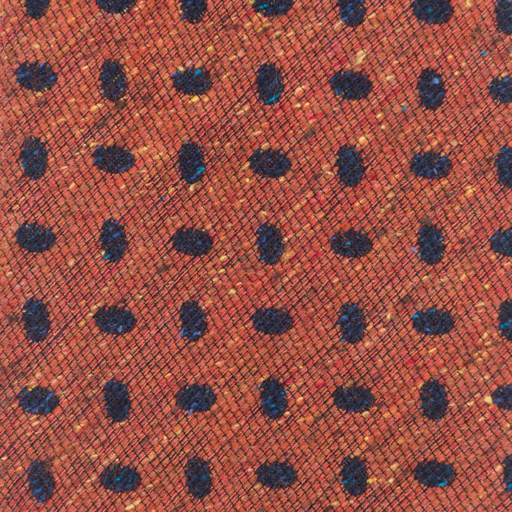 Orange and Blue Oval Motif Cotton Silk Wool Tie