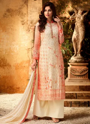 Orange And Cream Multi Embroidered And Printed Designer Palazzo Suit