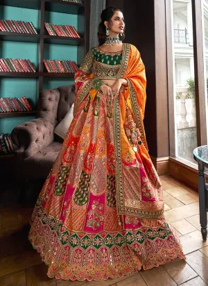 Orange And Green Embroidered Bridal Lehenga Choli