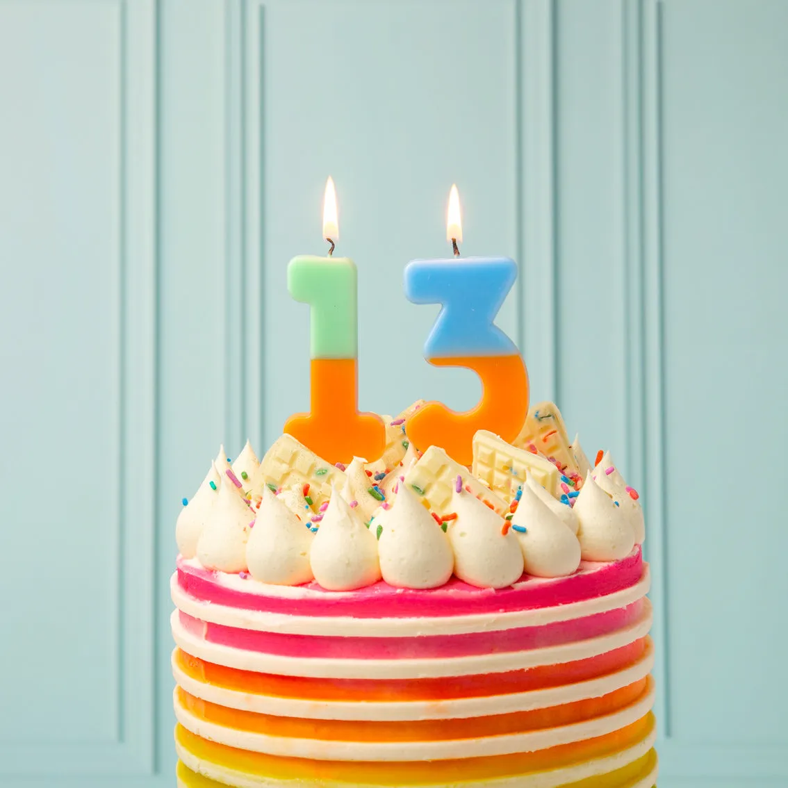 Orange and Mint Green Birthday Number Candle - 1