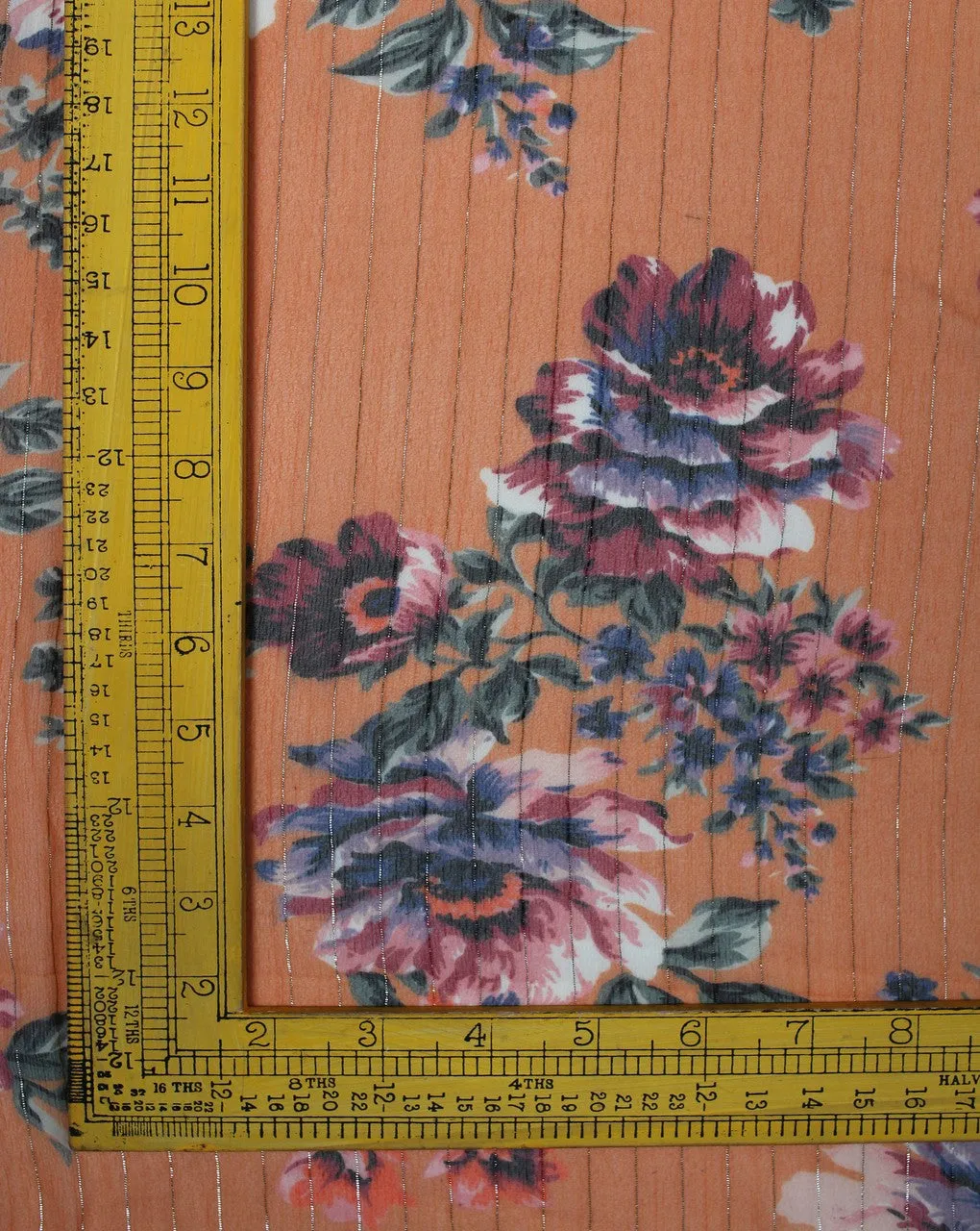 Orange And Multicolor Floral Design Polyester Chiffon Fabric