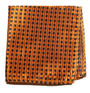 Orange and Navy Checkered Silk Pocket Square