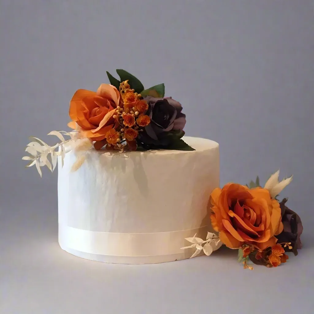 Orange and Purple Roses Cake Flowers