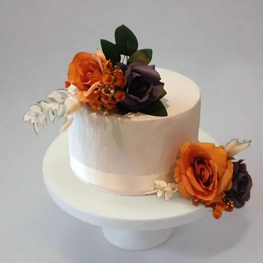 Orange and Purple Roses Cake Flowers