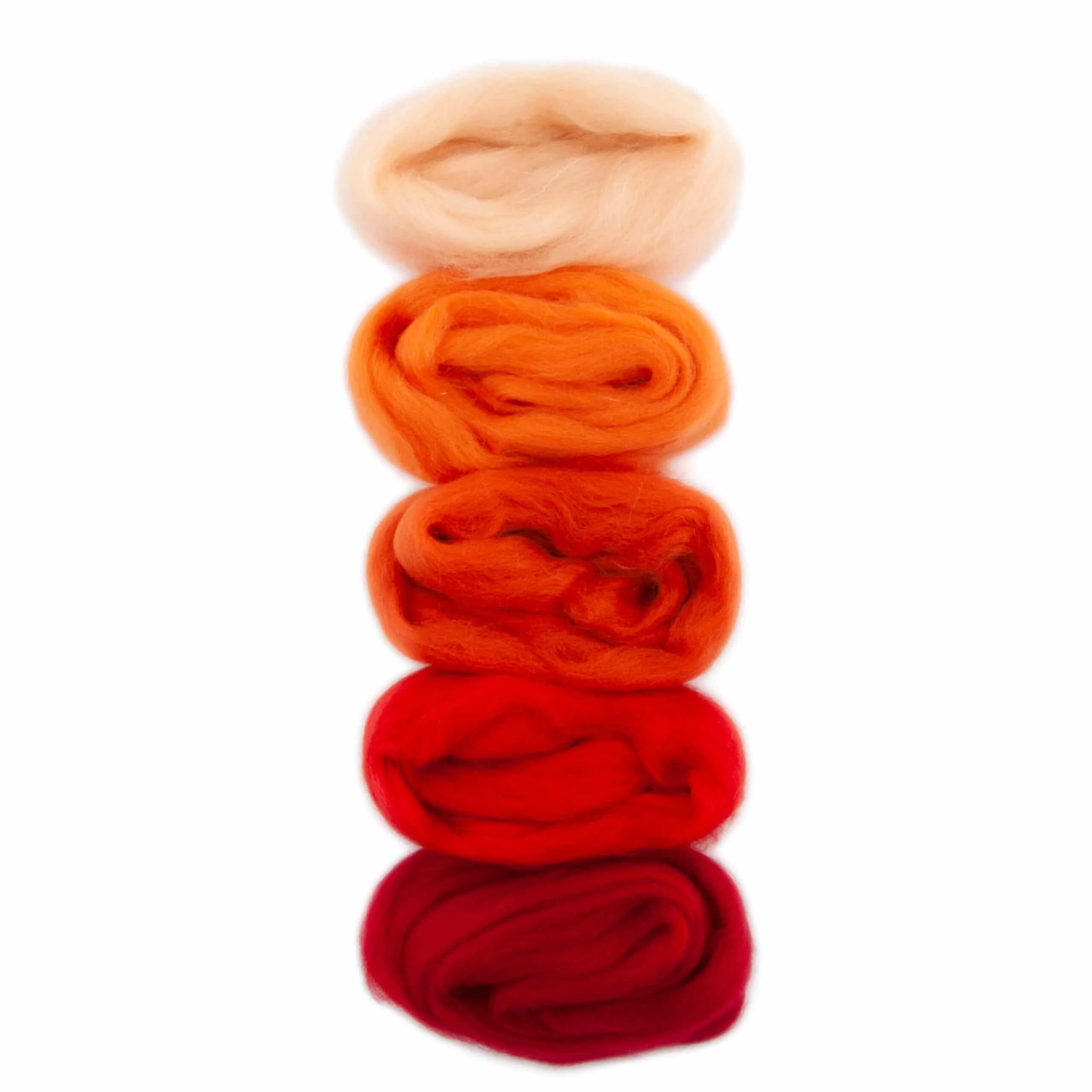 Orange and Red Shades - Five Merino Wool Top Roving Colors - 50 grams (1.75 oz) Total