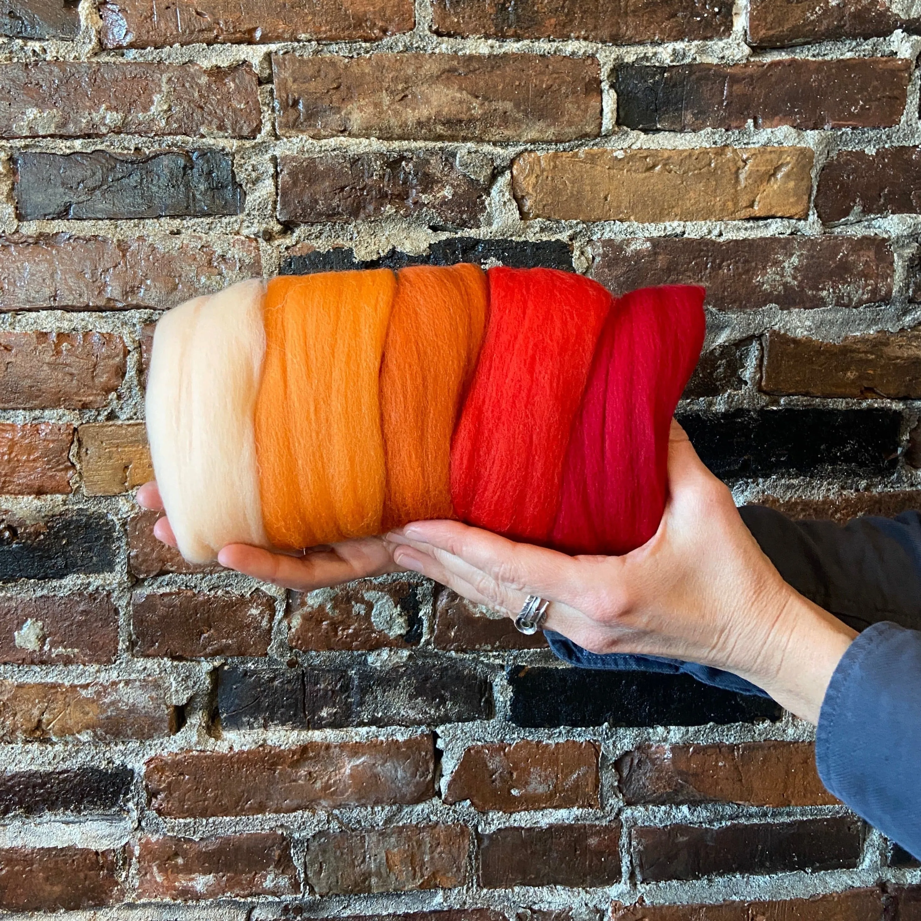 Orange and Red Shades - Five Merino Wool Top Roving Colors - 50 grams (1.75 oz) Total