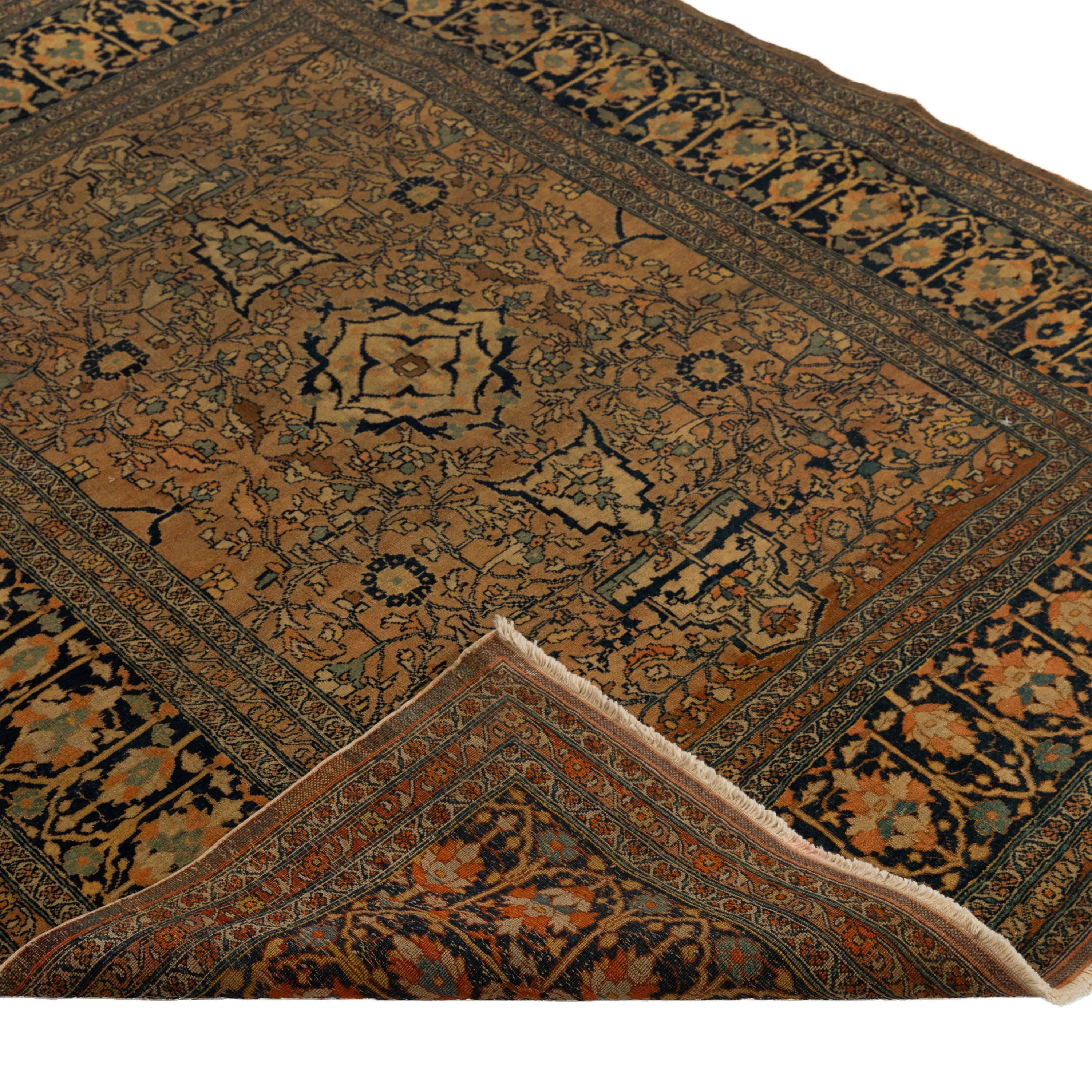 Orange Antique Persian Sarouk Rug - 4'7" x 5'7"