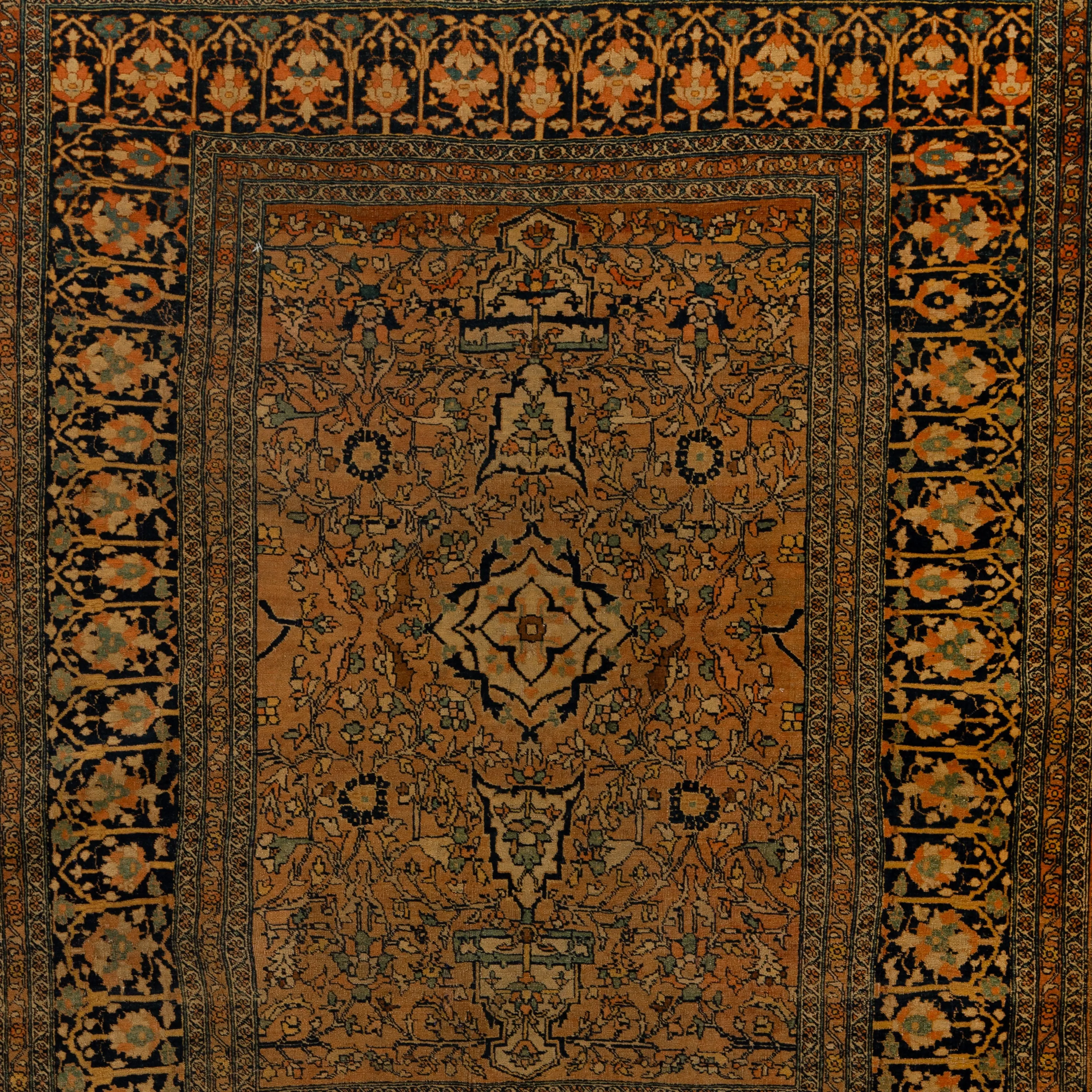 Orange Antique Persian Sarouk Rug - 4'7" x 5'7"