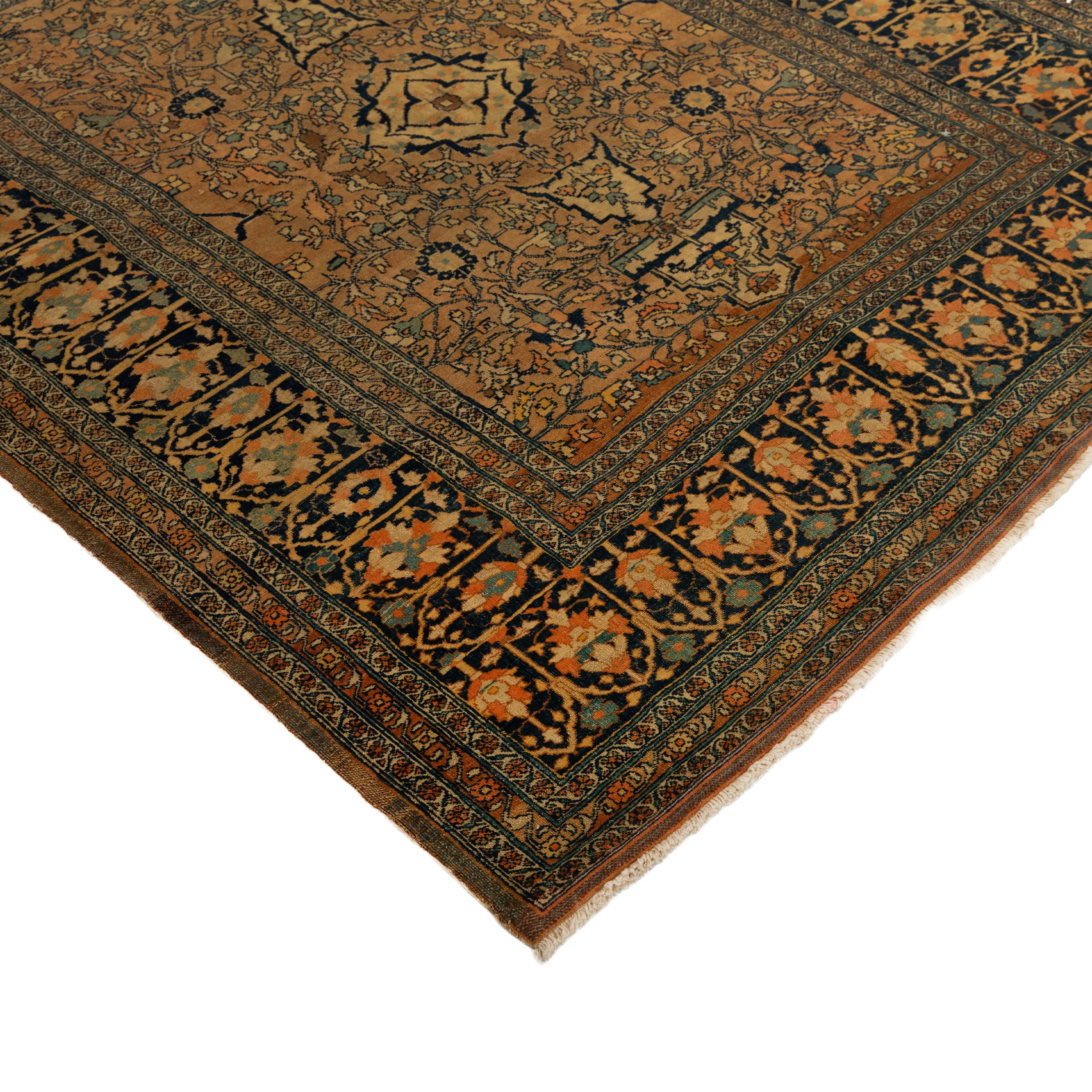 Orange Antique Persian Sarouk Rug - 4'7" x 5'7"