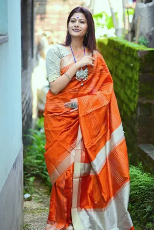 Orange Banglori Raw Silk Saree