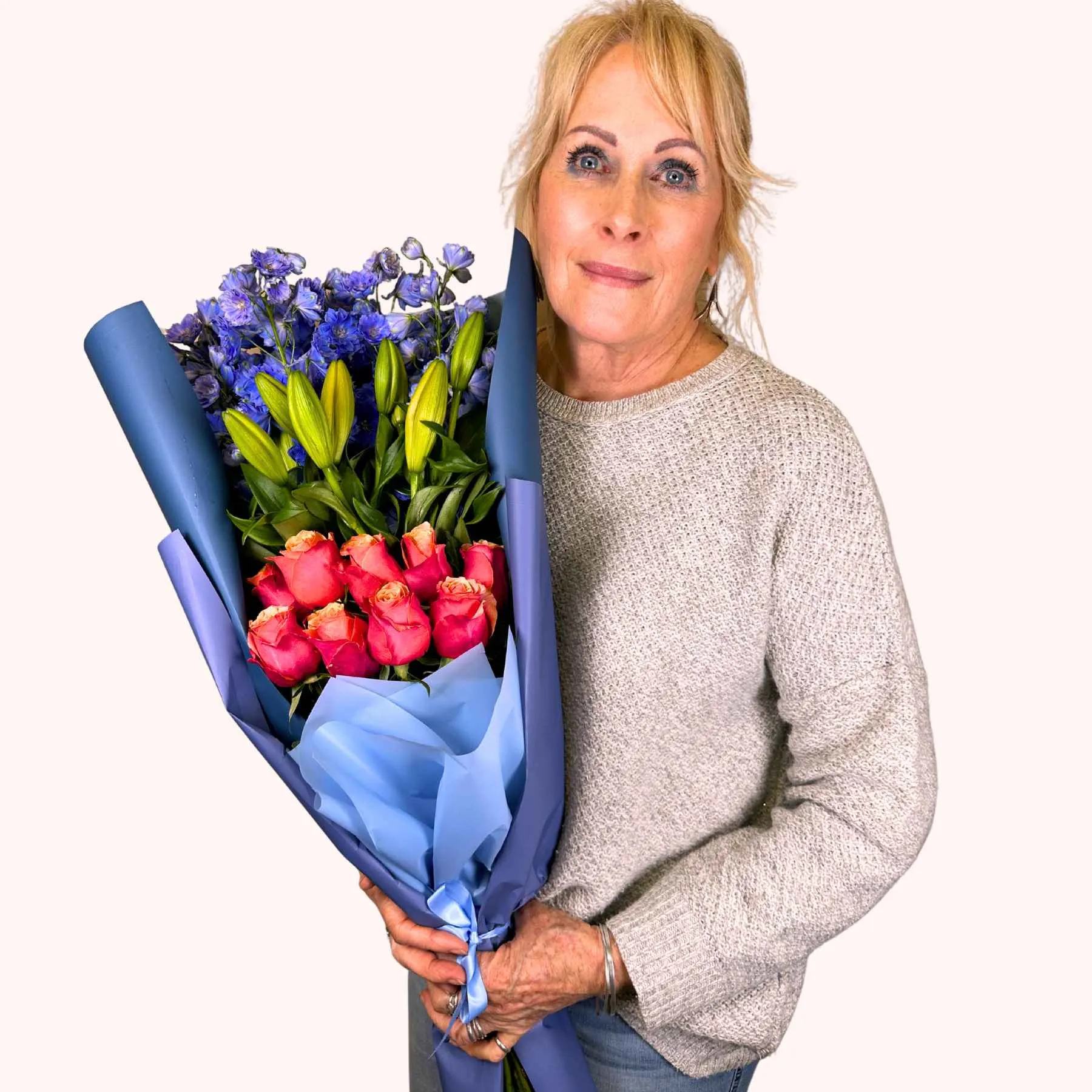 Orange Blue Bloom Bouquet