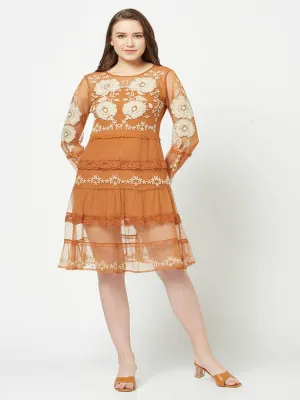 Orange Boho Embroidered Dress