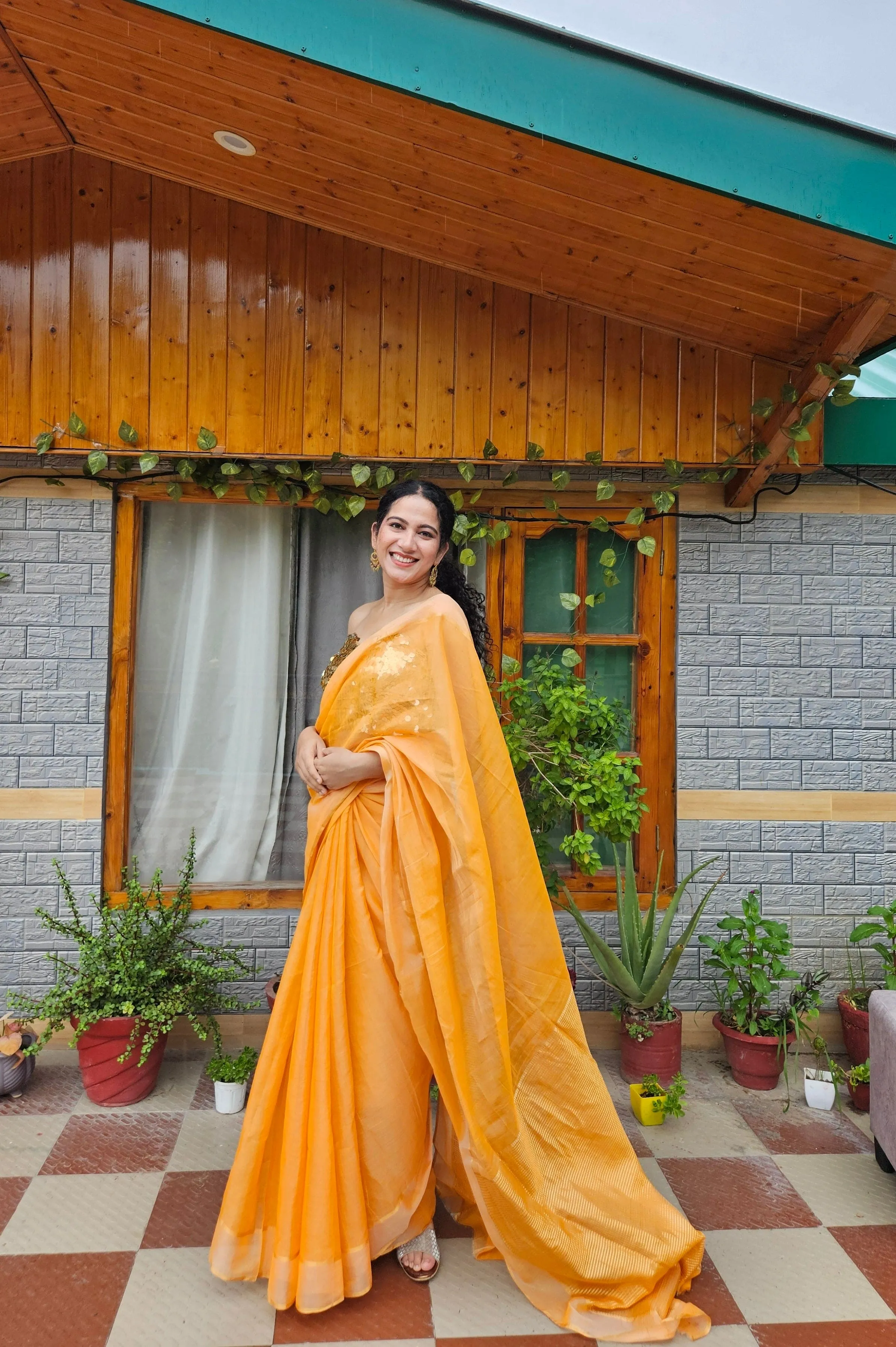 Orange Chanderi Silk Saree