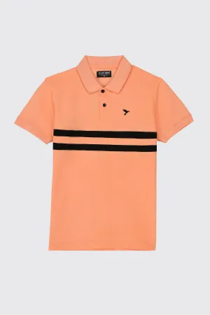 Orange Contrast Panelled Embroidered Polo Shirt - S23 - MP0230R