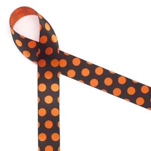 Orange Dots Ribbon with Black Ink on 5/8" Orange Single Face Satin Ribbon