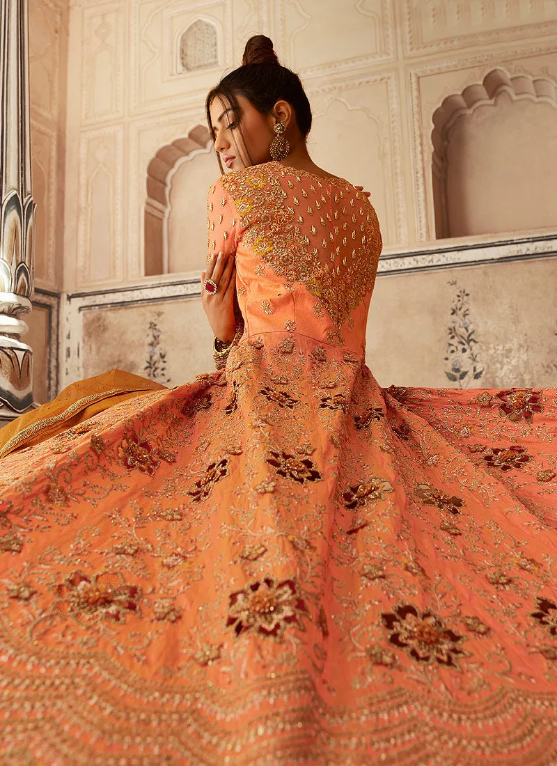 Orange Embroidered Anarkali Lehenga/Pant Suit