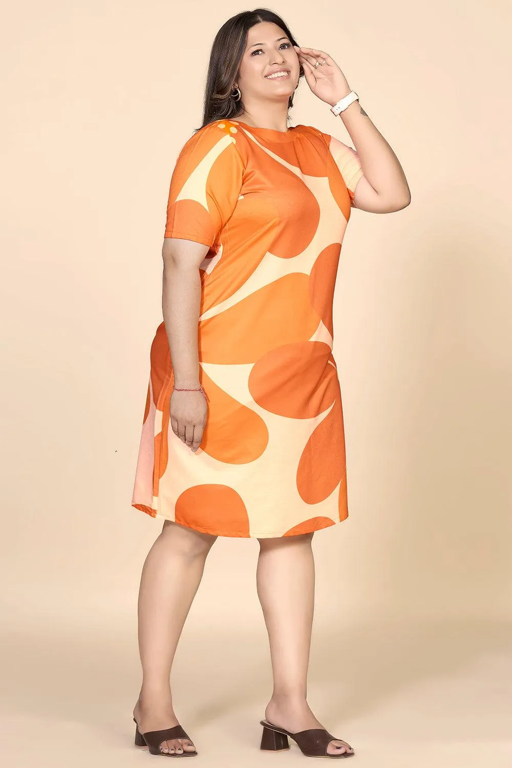 Orange Floral Printed Straight Dress