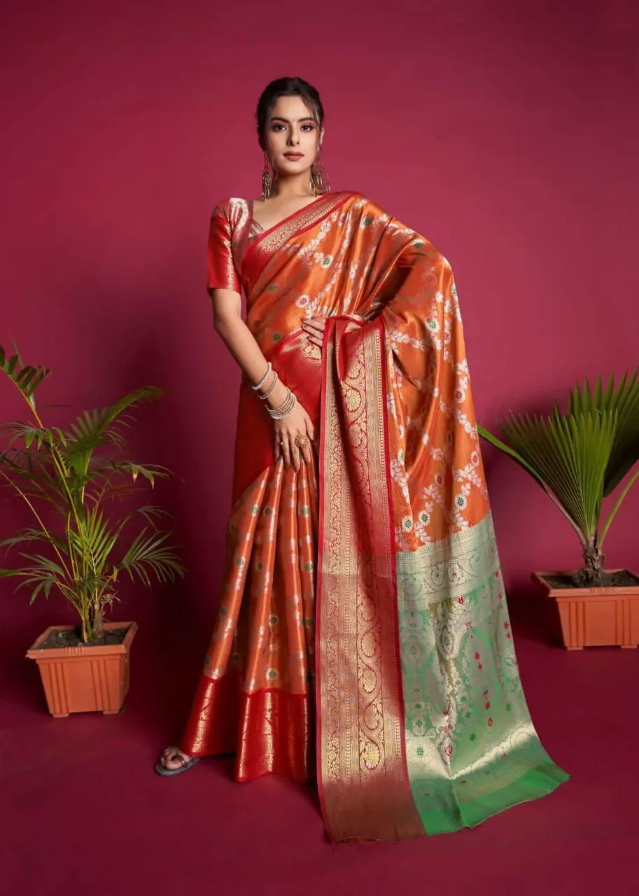 Orange Kanjivaram Silk  Saree