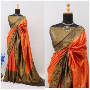 Orange Kuber Soft Silk Saree with Exquisite Golden Jari Work & Matching Blouse