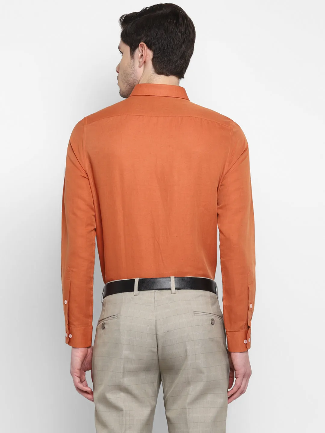 Orange Linen Solid Slim Fit Shirt