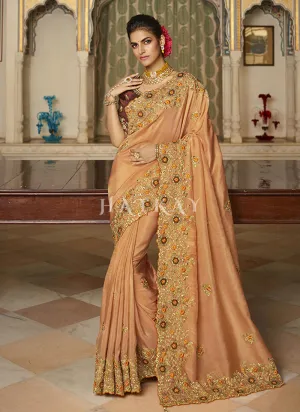 Orange Multi Embroidered Traditional Saree