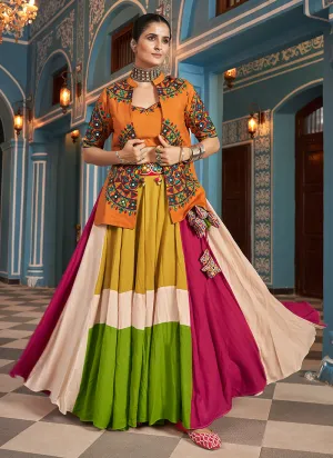 Orange Multicoloured Kutchi Embroidered Chaniya Choli