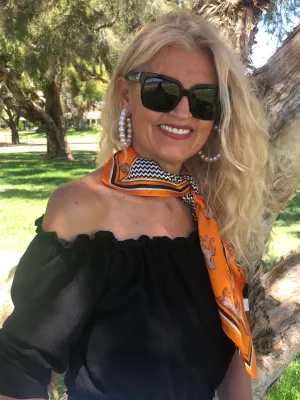 🎈Orange Neck Scarf -  Black White Check and Horses - Best Seller!