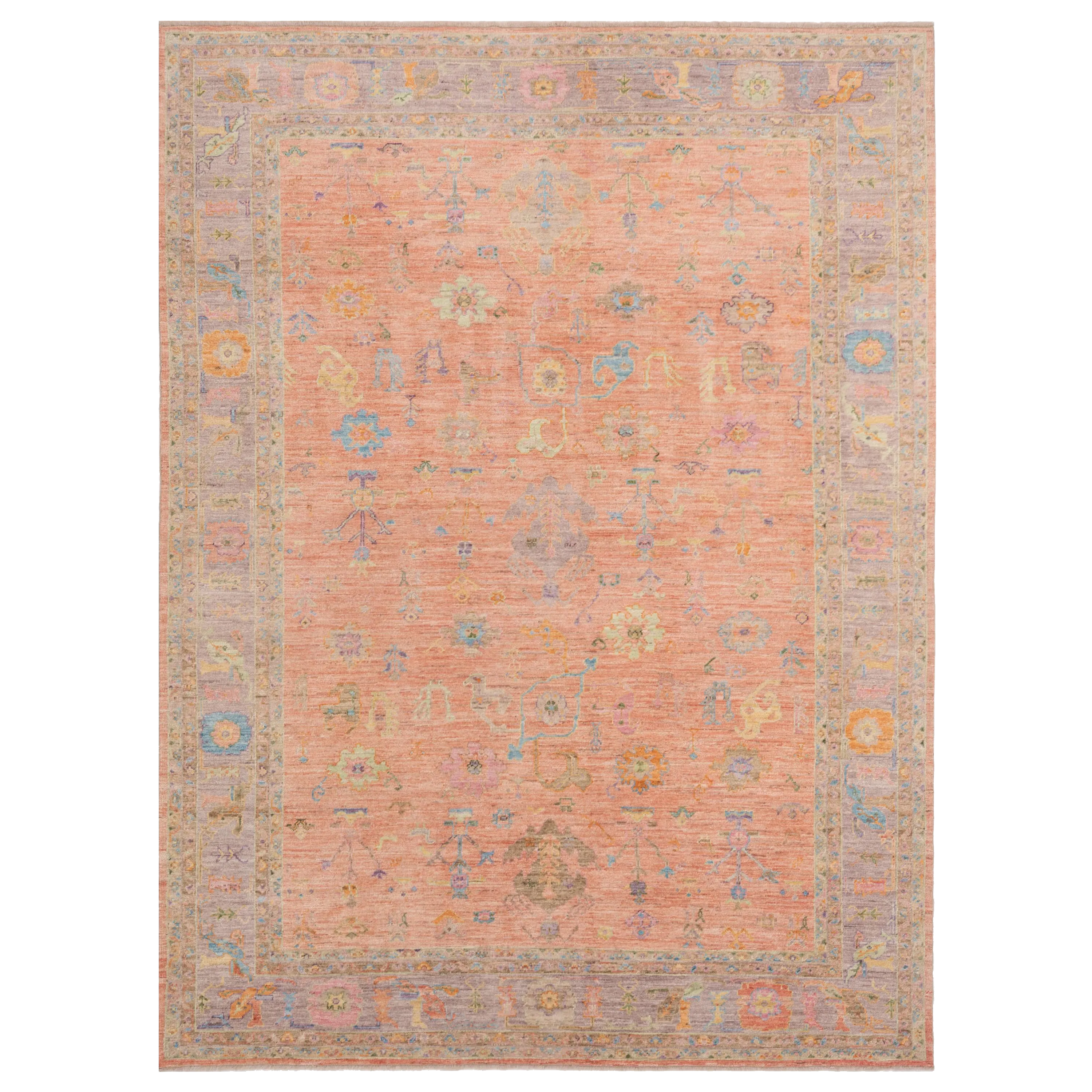 Orange Oushak Angora Wool Rug - 10'2" x 13'8"