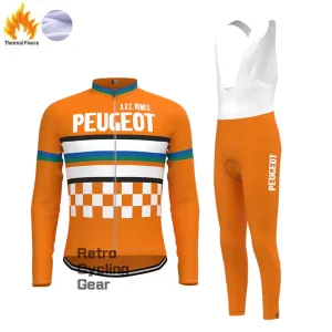 Orange PEUGEOT Fleece Retro Long Cycling Kits