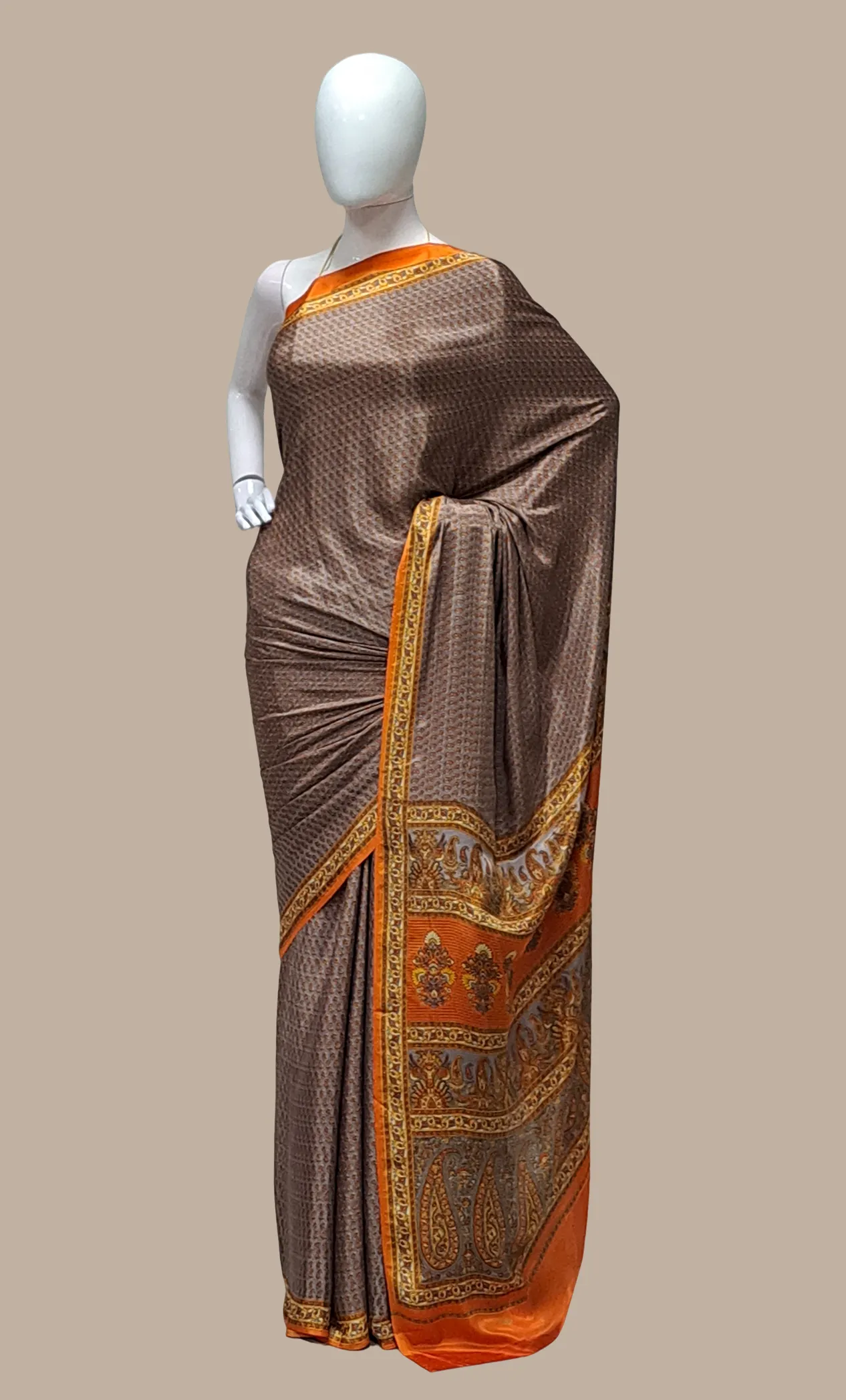 Orange Printed Sari