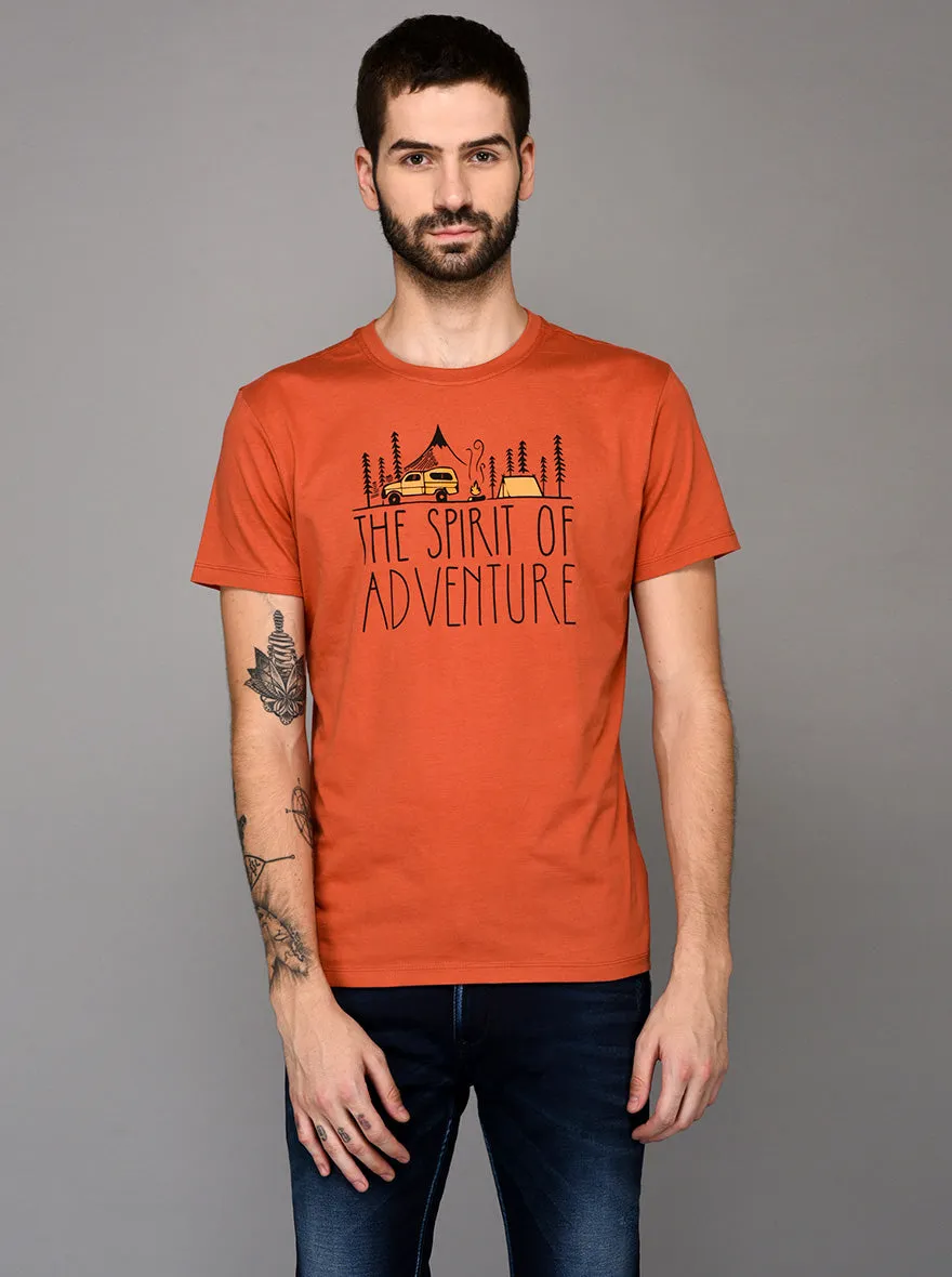 Orange Printed Slim Fit Round Neck T-Shirt | JadeBlue