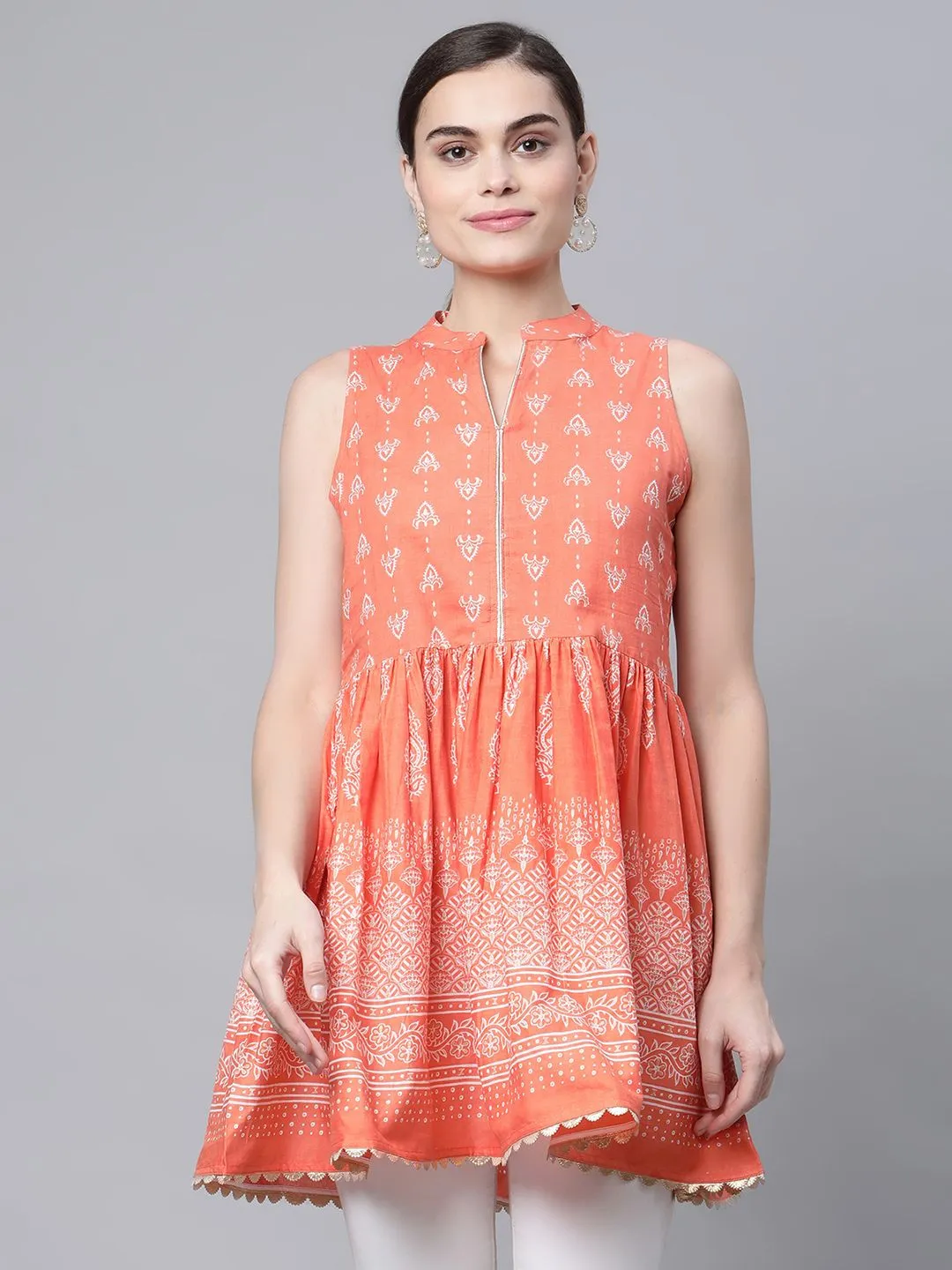 Orange Pure Cotton Printed Tunic