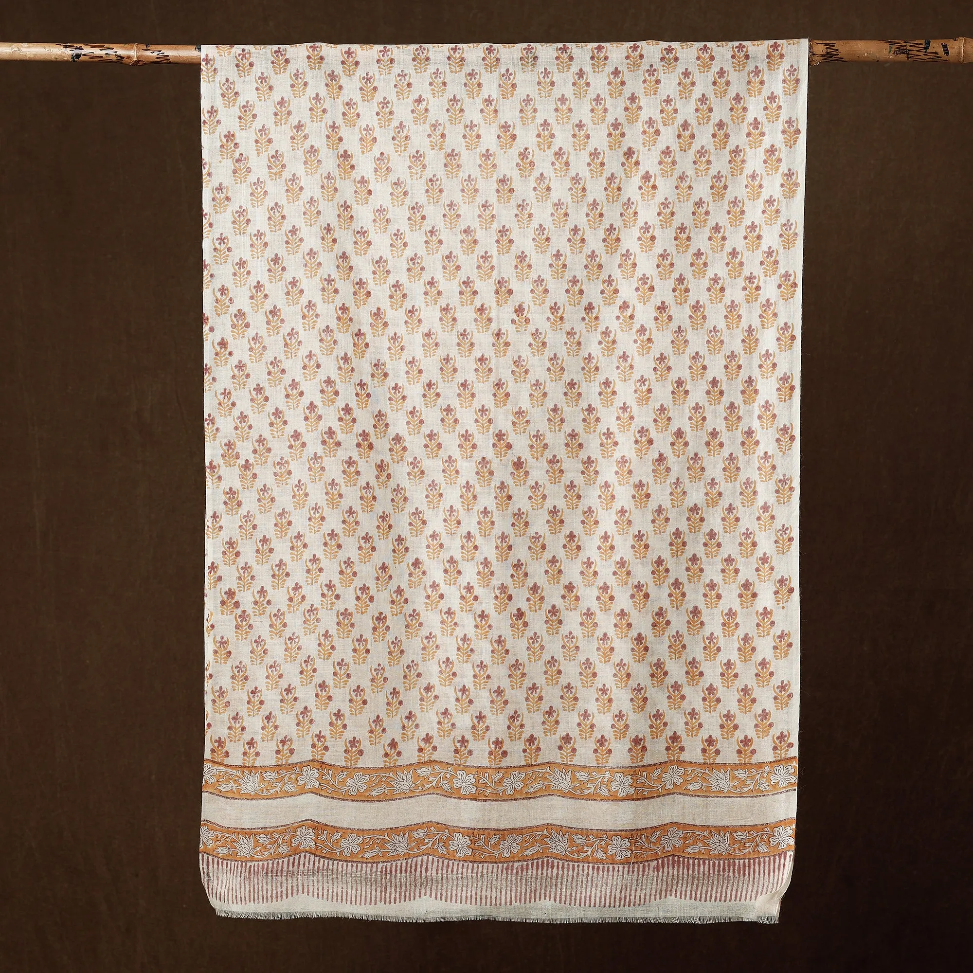 Orange - Pure Wool Sanganeri Hand Block Printed Stole