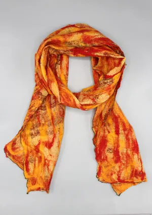 Orange Red Shade Silk Felt Women's Scarf