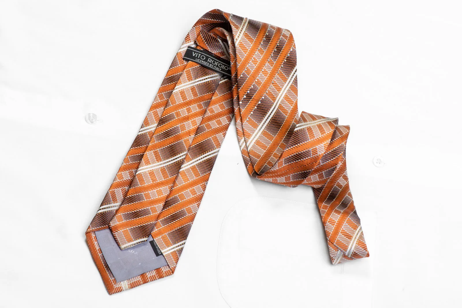 Orange Silver Striped Rhinestone Tie With Silver Sparkles